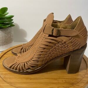 Naughty Monkey Killion Woven Leather Bootie Women’s 10 Tan Western Peep Toe Heel